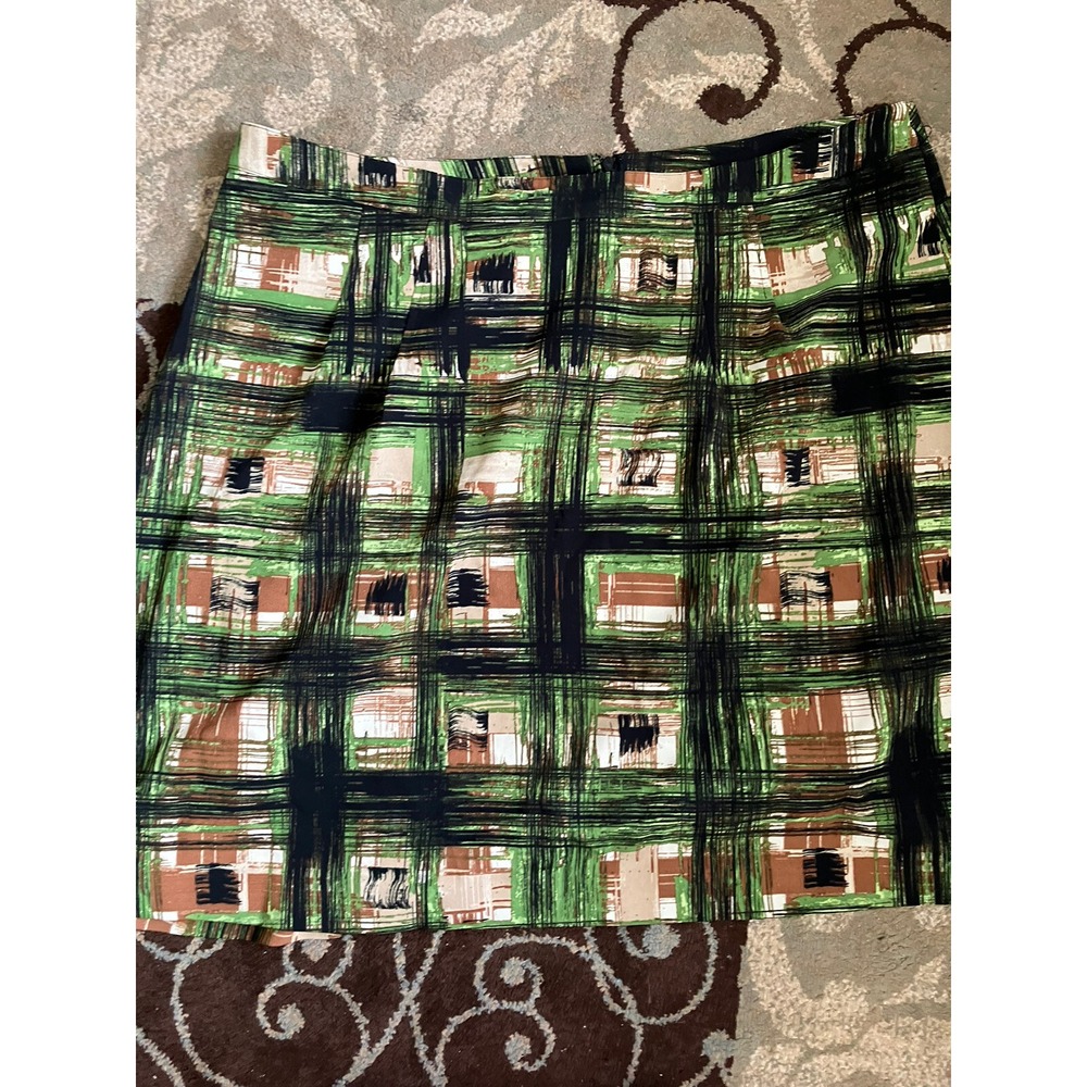 LANE BRYANT retro plaid Crosshatch PRINT PENCIL SKIRT SZ 20 Green Brown Black